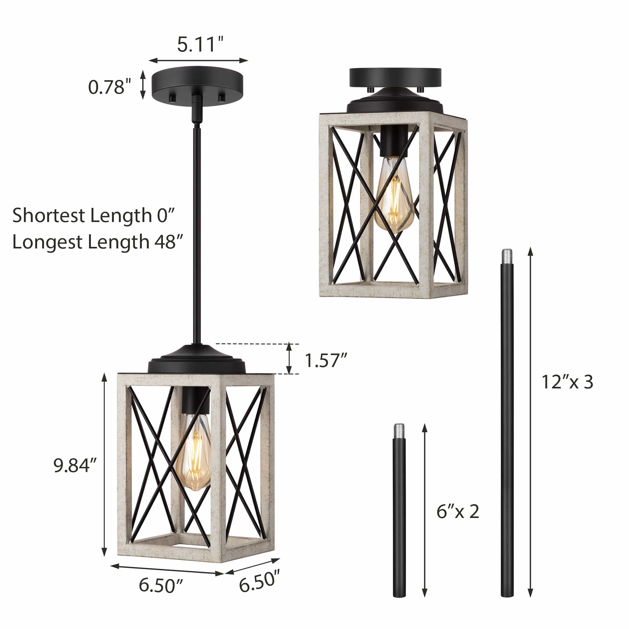 DEWENWILS Pendant Light, Metal Pendant Light Fixtures with Wooden Grain Finish, 48" Adjustable Pipes for Flat and Slop Ceiling, Hanging Ceiling Lamp for Kitchen, Living Room, Bedroom, E26 Base-HHPL05G