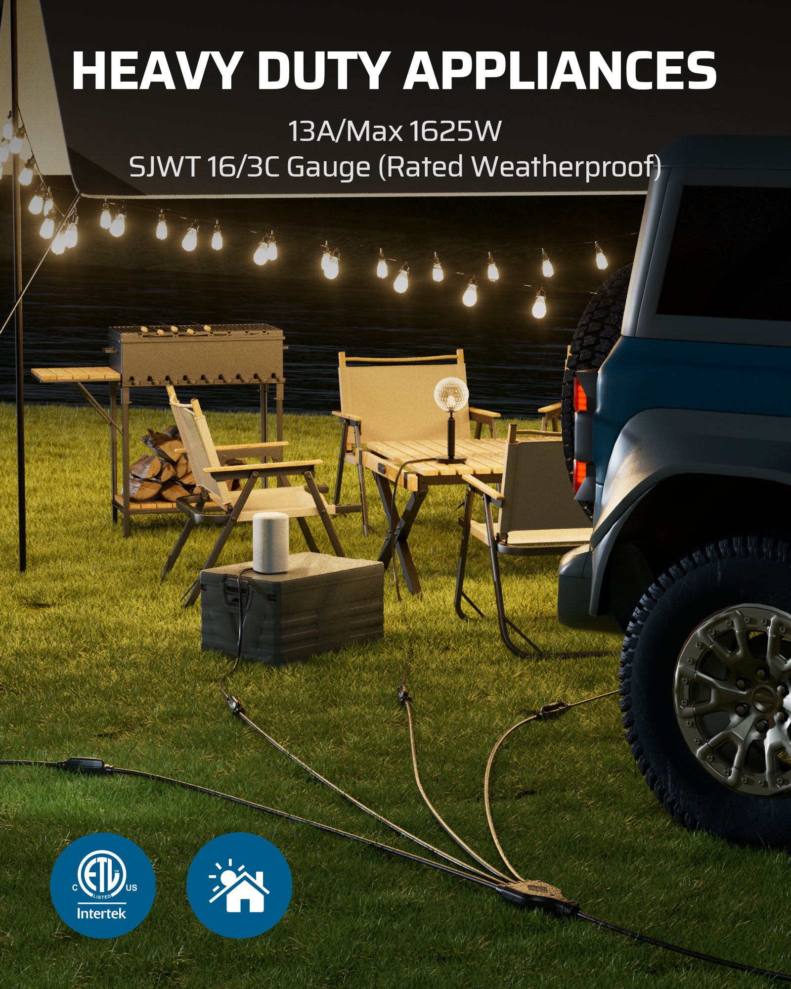 DEWENWILS 46FT Outdoor Extension Cord with Switch, 1 to 4 Splitter (Max 28FT from End to End), Heavy Duty Extension Cord, Weatherproof Outdoor Extension Cord-HSC104F