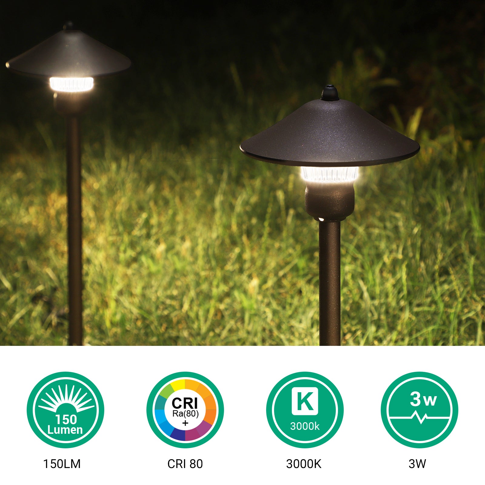 Low Voltage Pathway Lights, 3W 150 LM 3000K 16.5“ Tall LED Landscape Lights, 12V AC/DC 50,000Hrs Waterproof Aluminum Housing Outdoor Landscape Lighting for Path, Yard, Garden-HGSL06A