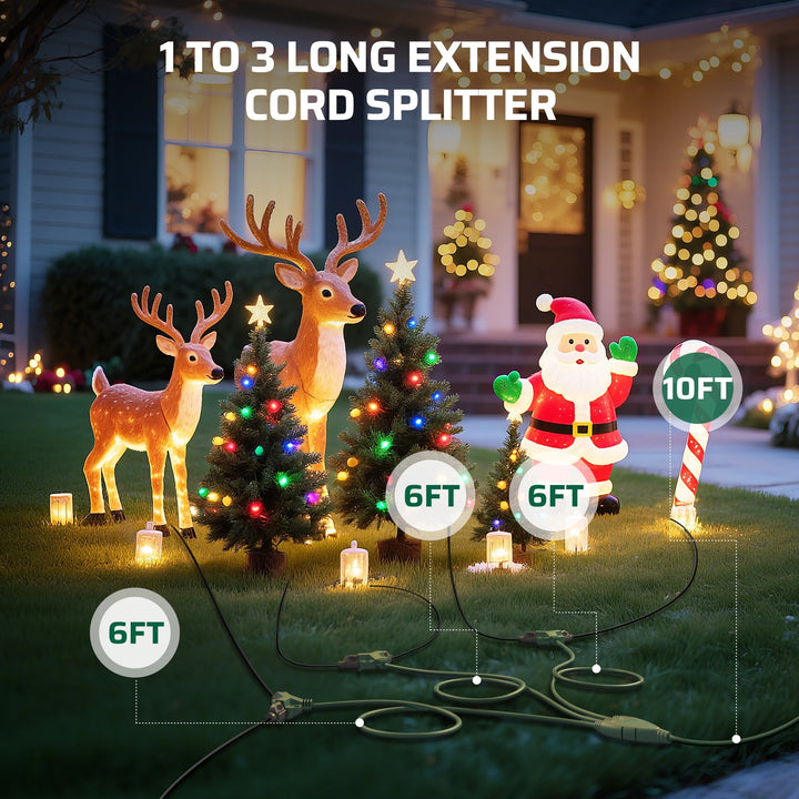 DEWENWILS 28 FT (10+6+6+6) Outdoor Extension Cord for Outside with Multiple Outlets, Extension Cord Outdoor for Halloween Christmas Lights, 16 AWG SJTW