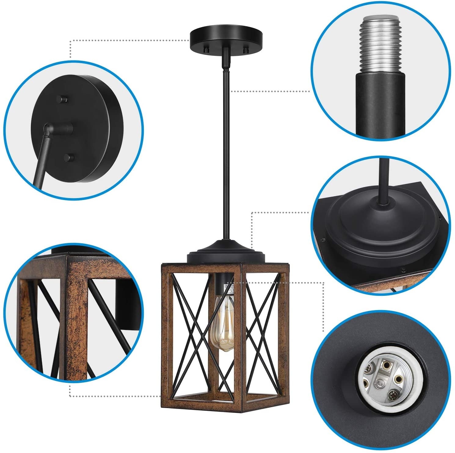 DEWENWILS Farmhouse 1-Light Adjustable Height Incandescent Metal Pendant Light for for Kitchen Island, Dinning Room
