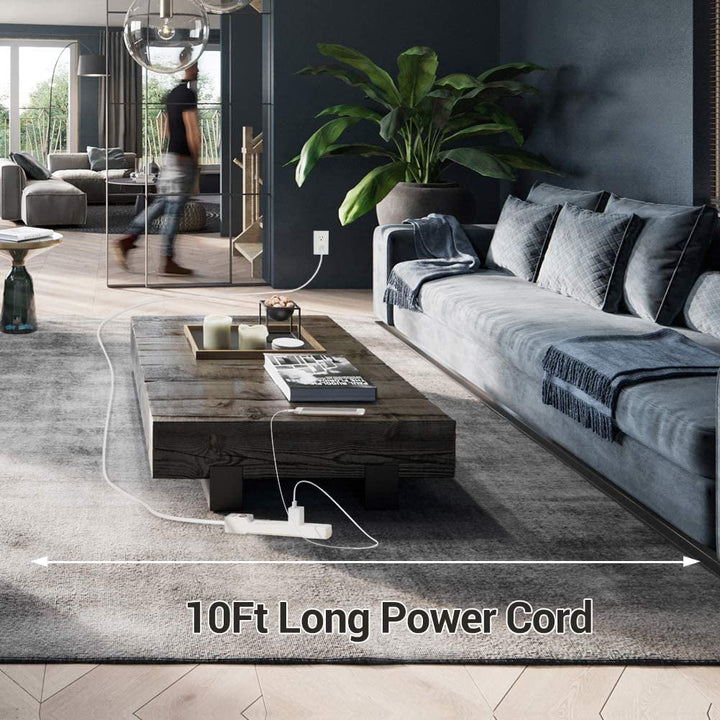 DEWENWILS 6-Outlet Surge Protector Power Strip with 10ft Long Extension Cord, Low Profile Flat Plug, 500 J, White