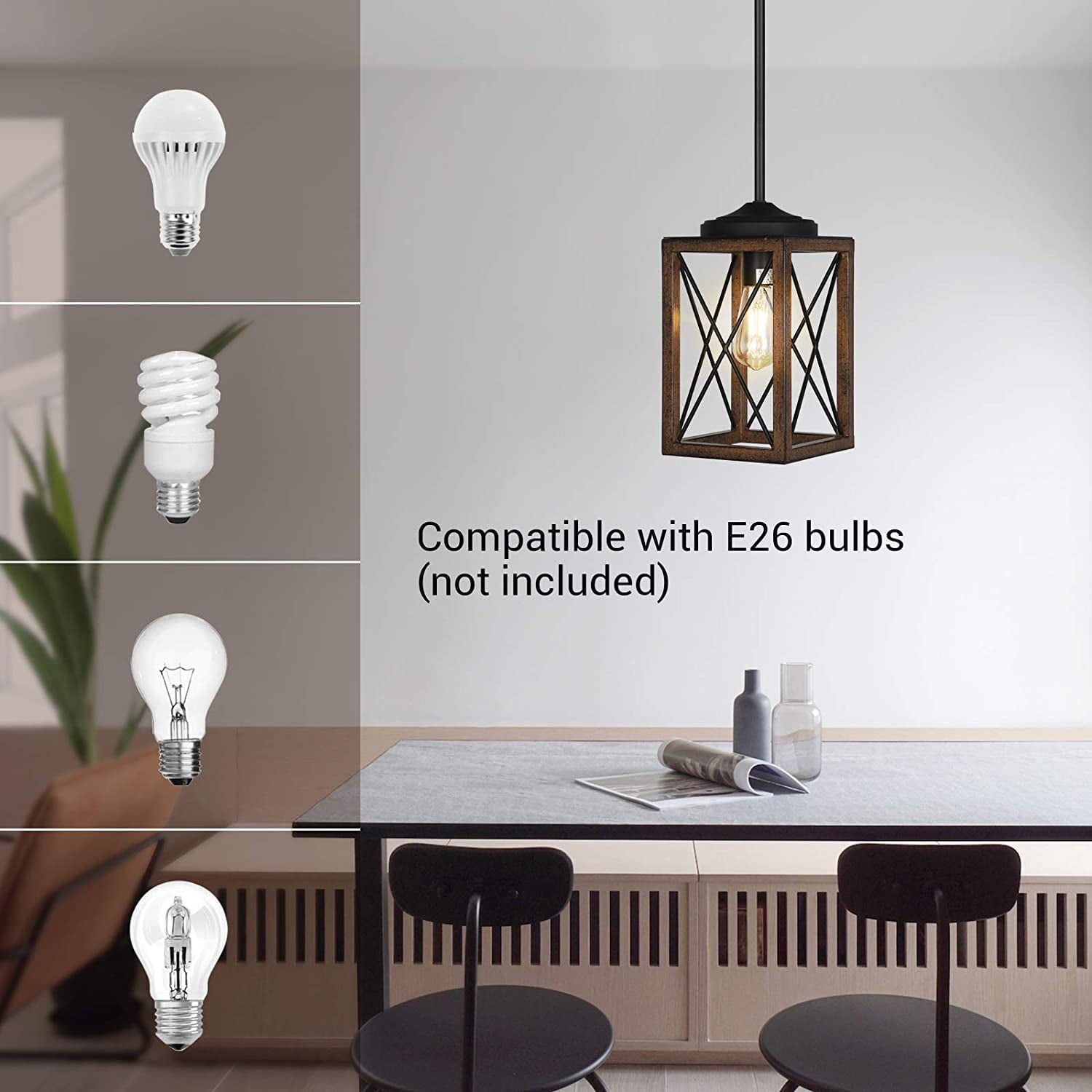 DEWENWILS Farmhouse 1-Light Adjustable Height Incandescent Metal Pendant Light for for Kitchen Island, Dinning Room