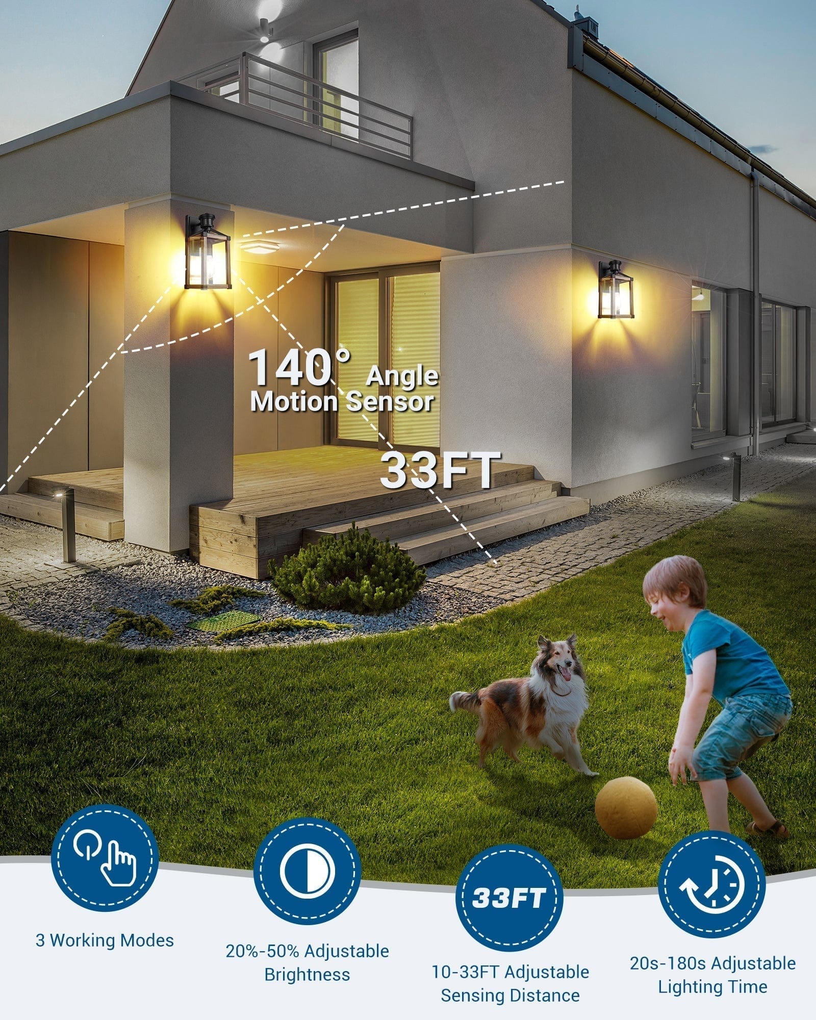 DEWENWILS Motion Sensor Outdoor Wall Light, Dusk to Dawn Exterior Lantern Fixture, Farmhouse Wall Mount Waterproof Porch Light with Clear Glass, Outside Wall Sconce for House Garage Patio-F4HOWL07C