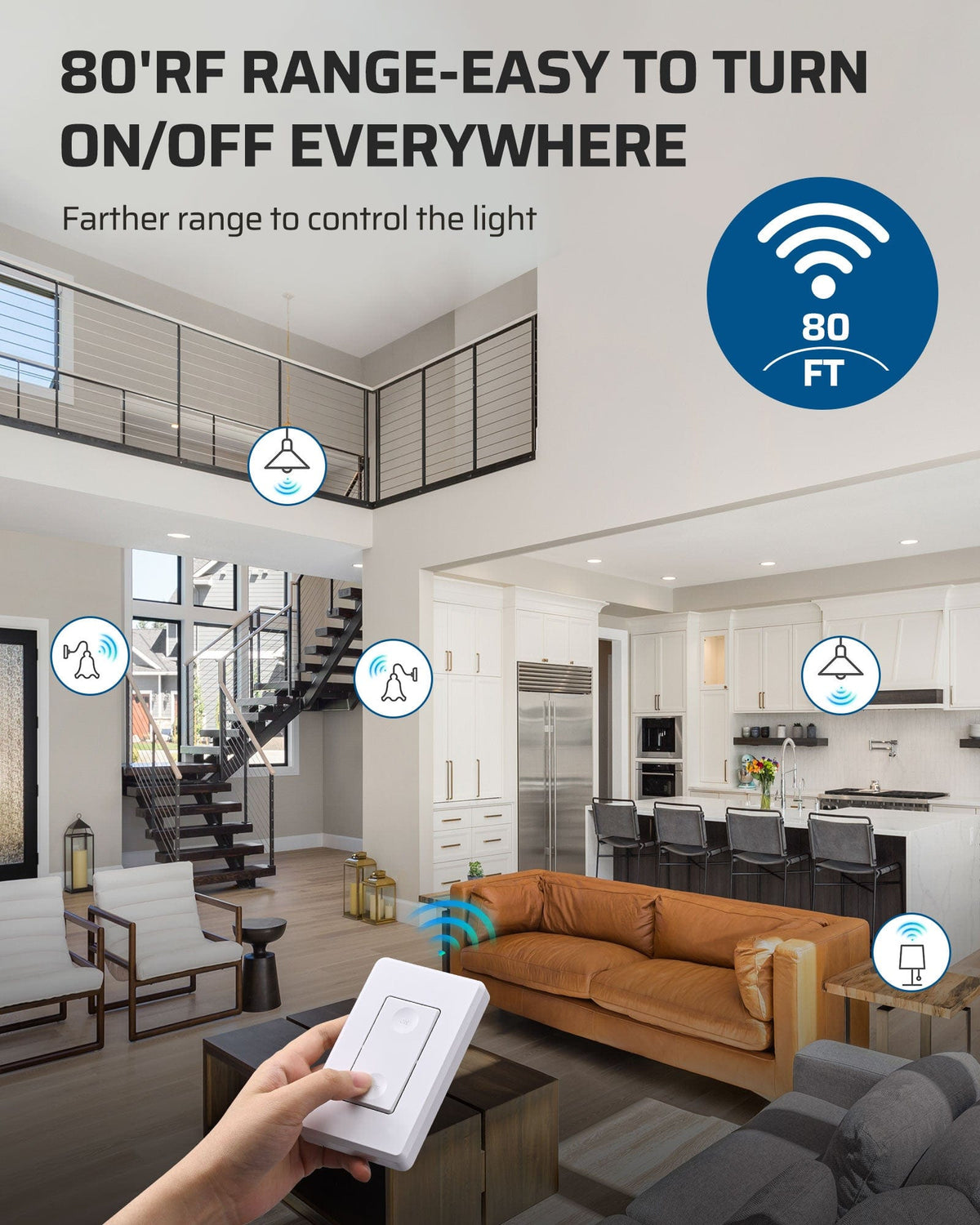 Remote Control Light Socket: 80FT RF range for easy on/off control anywhere, giving you extended reach to operate your lights effortlessly