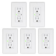 DEWENWILS 5-Pack GFCI Outlet 15Amp, Outdoor Weather-Resistant(WR), Tamper-Resistant(TR), Gfi Self-Test, LED Indicator, Wallplate Included with Thinner Design, White-HGFB15D