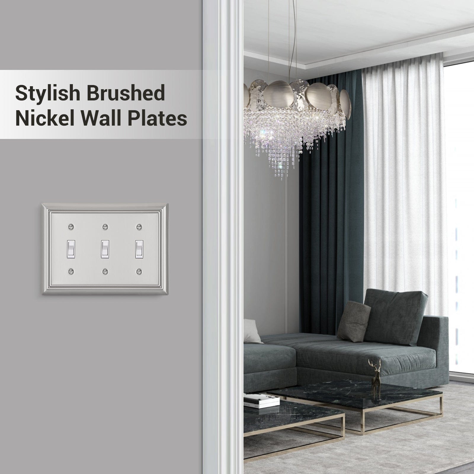 DEWENWILS 2 Pack Tripple Toggle Wallplates, Brushed Nickel Light Switch Covers, Heavy Duty Matel Material-HTWP32A
