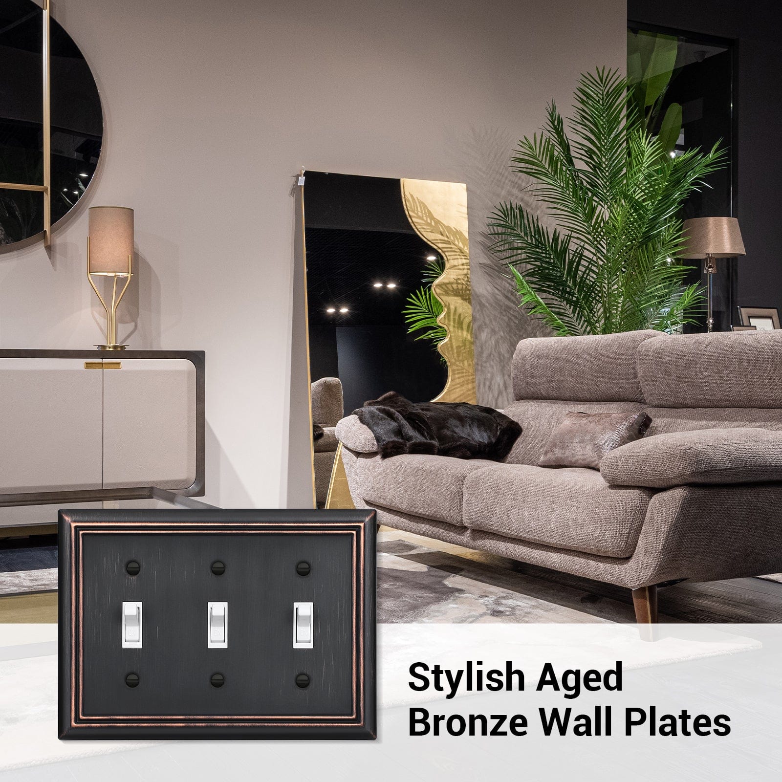 DEWENWILS 2 Pack Triple Toggle Wallplates, Aged Bronze Light Switch Covers, Heavy Duty Matel Material-HTWP32B