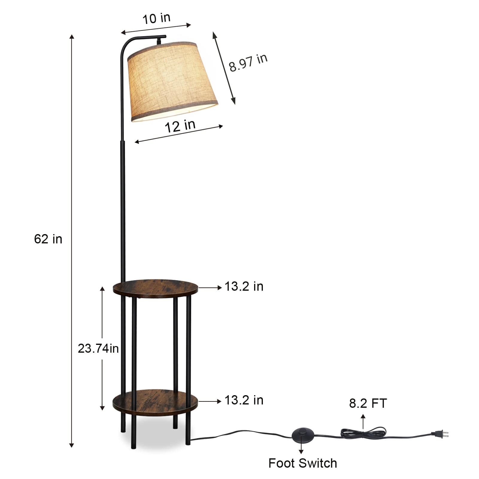 DEWENWILS Floor Lamp with Table Attached, Farmhouse Narrow Nightstand, Wooden End Side Table Floor Lamp, Adjustable Reading Lamp-HLFL06E