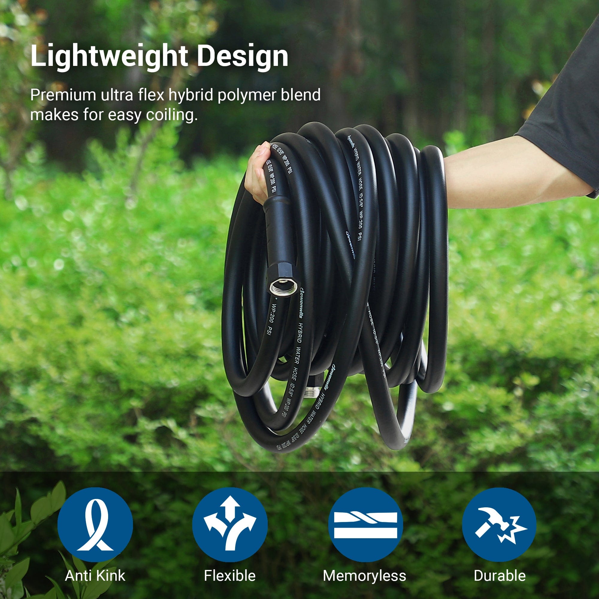 50ft Garden Hose: lightweight ultra-flex hybrid polymer design for easy coiling anti-kink flexible memoryless and durable