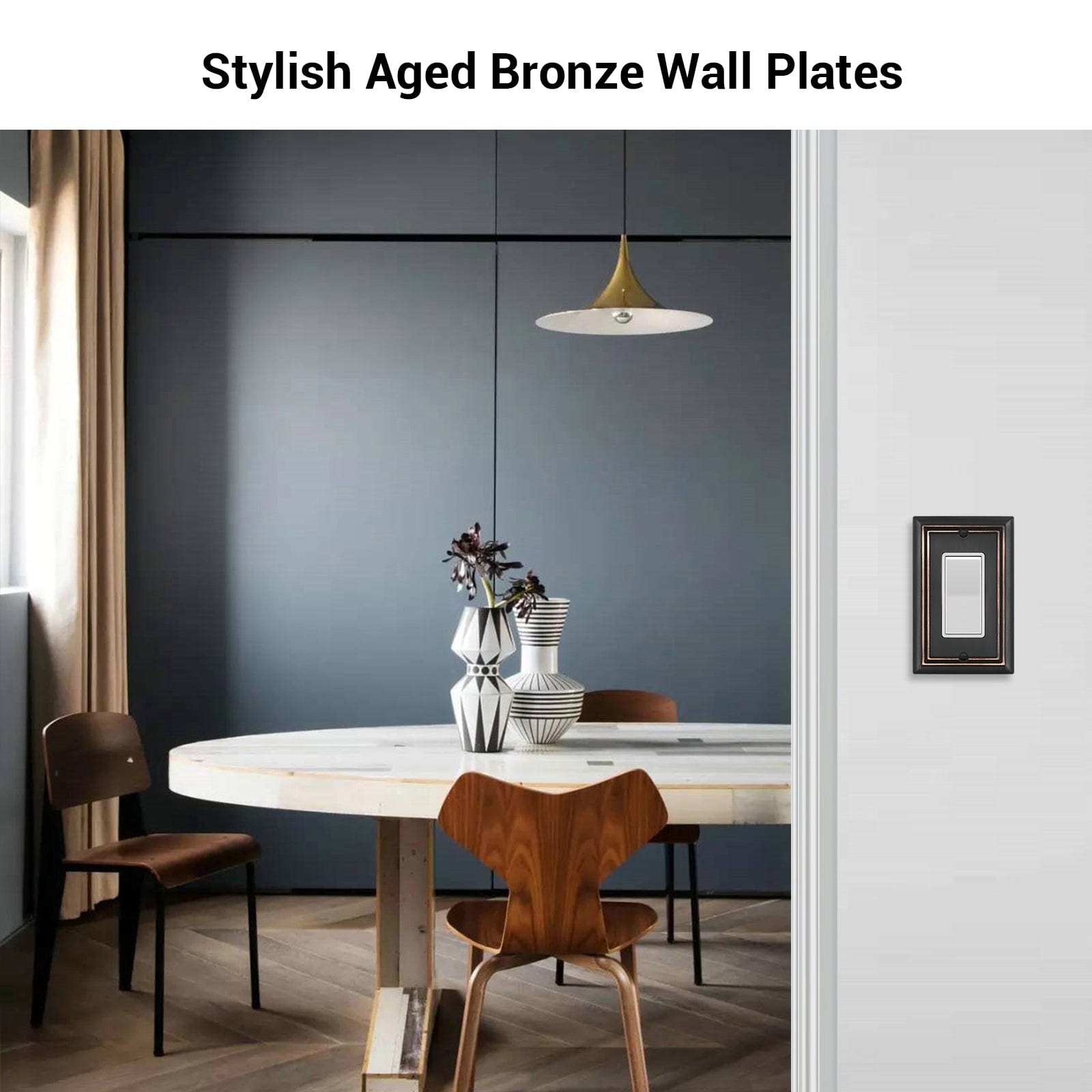 DEWENWILS 4-Pack Metal Wall Outlet Cover, Decorator Wall Plates for Receptacle, GFCI Outlet, Dimmer Switch, Aged Bronze-HRWP14B
