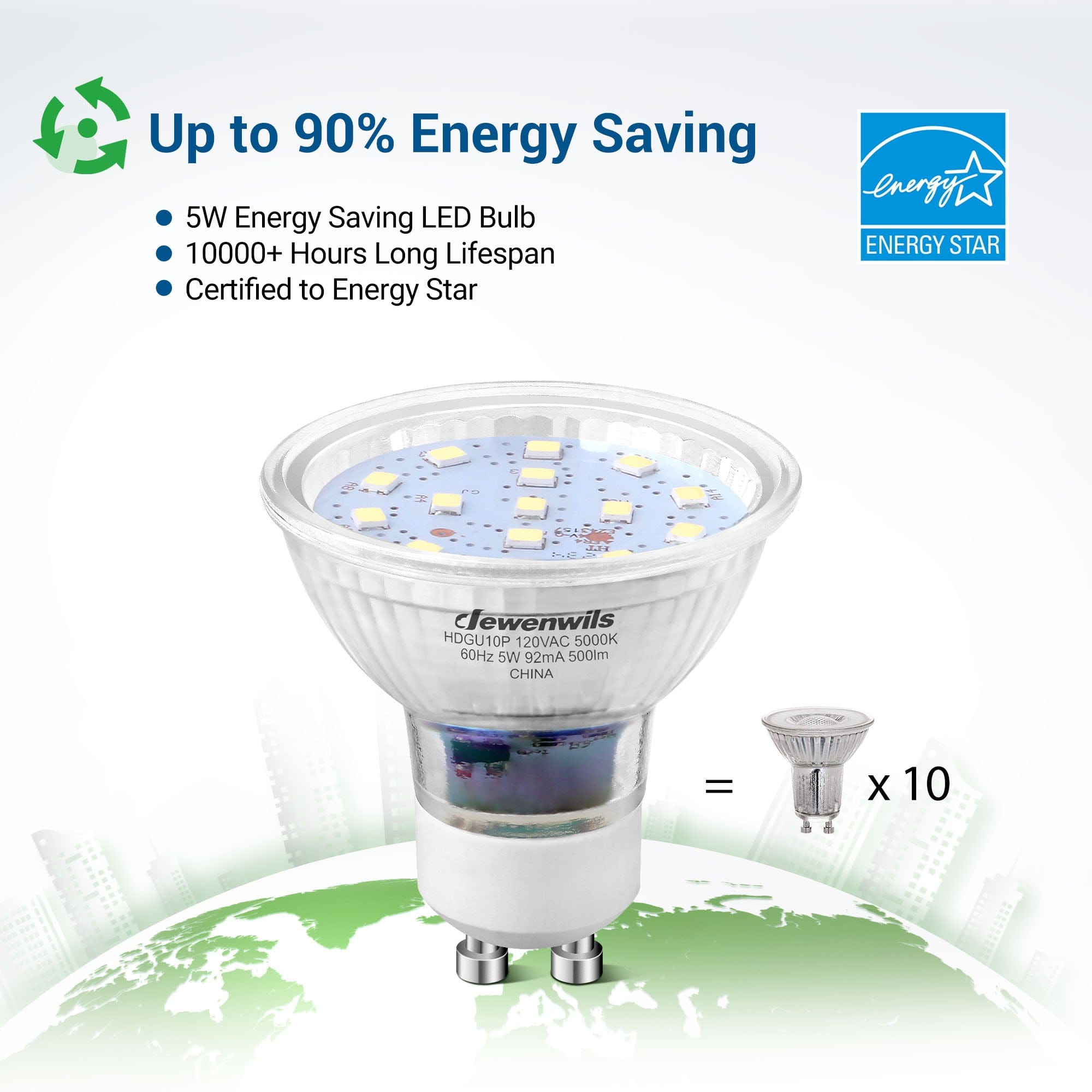 Dimmable Light Bulb: 5W energy-saving LED with up to 90% energy efficiency, 10,000+ hours lifespan, and Energy Star certification for long-lasting, cost-effective, and reliable everyday lighting