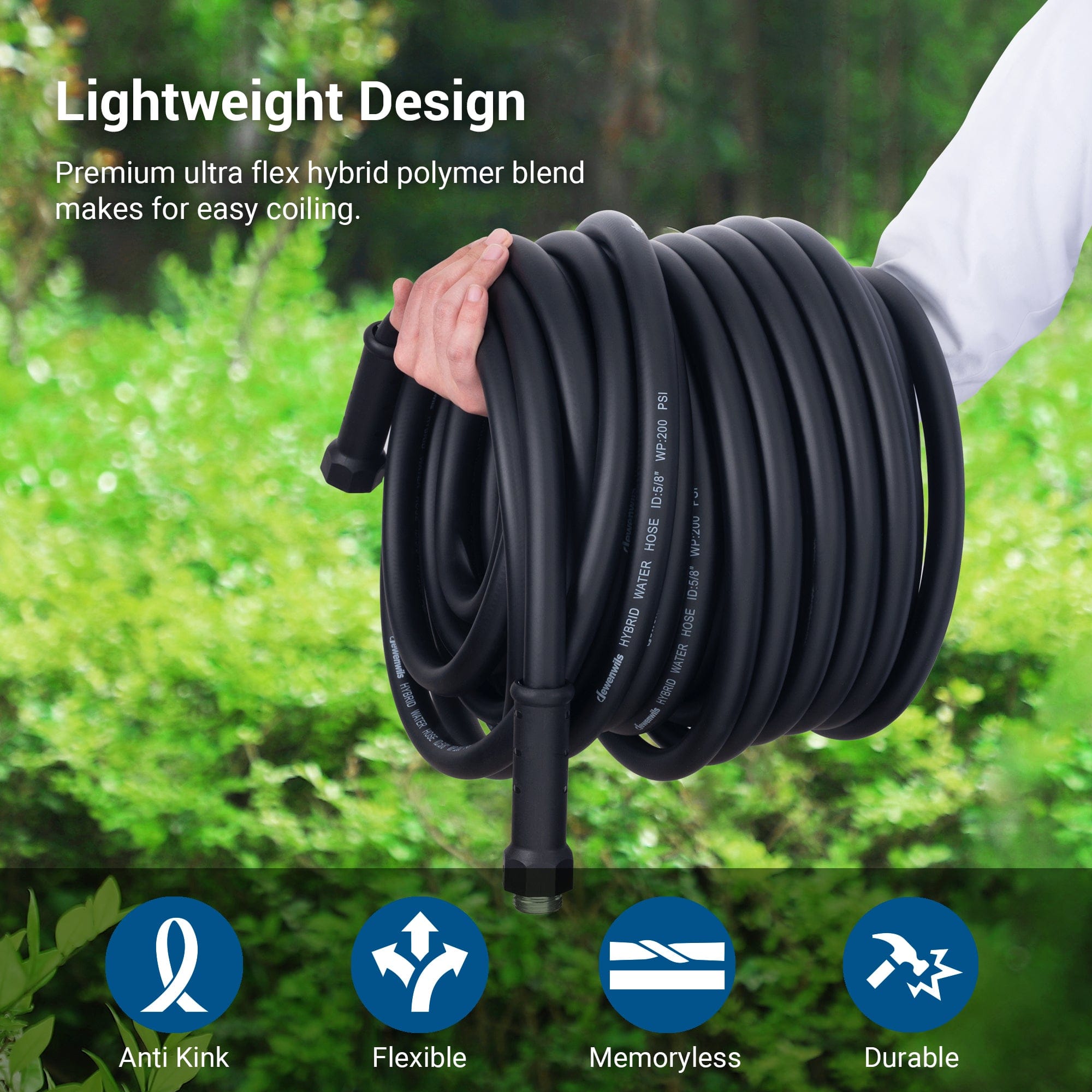 100ft Garden Hose: lightweight ultra-flex hybrid polymer design for easy coiling anti-kink flexible memoryless and durable