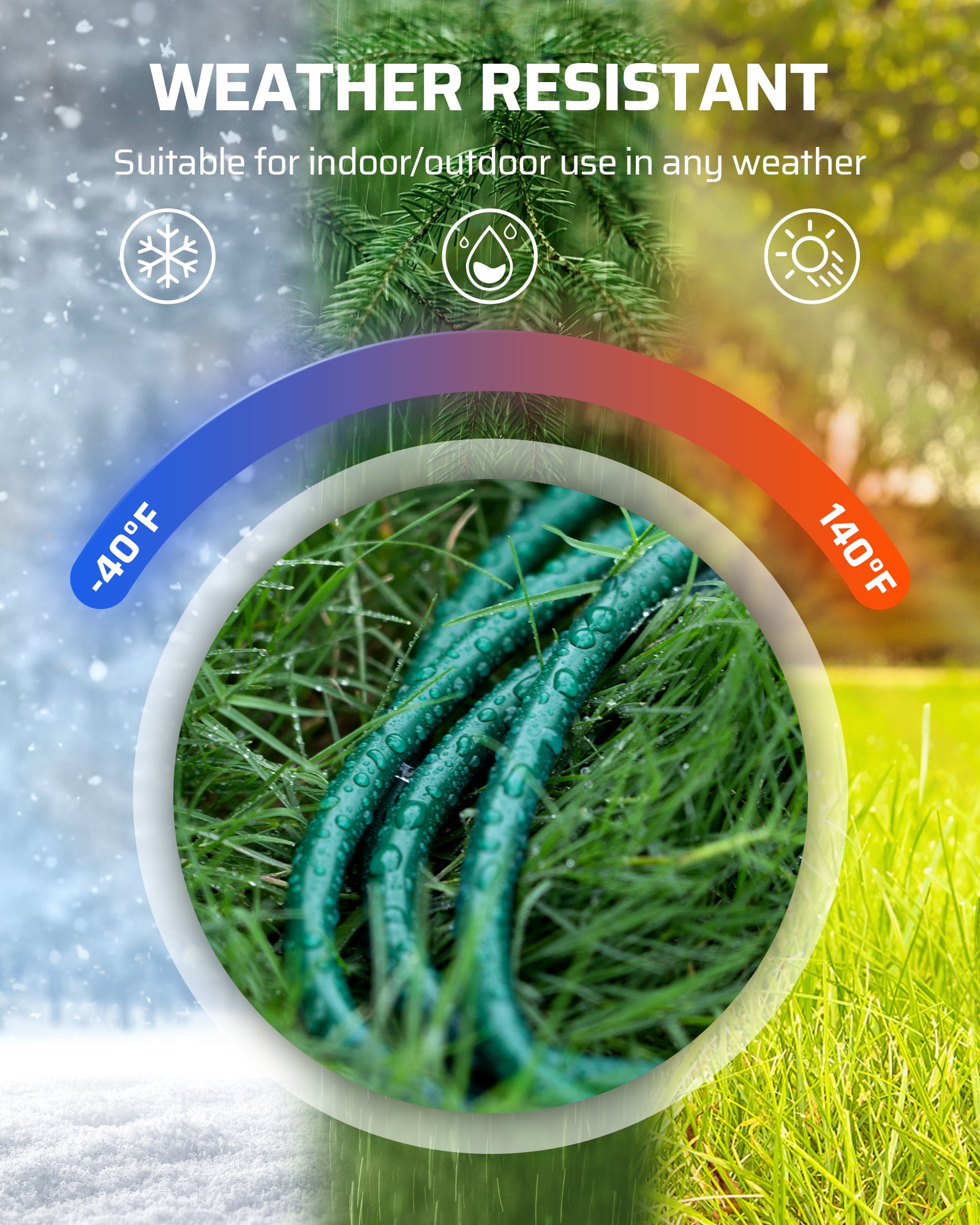 DEWENWILS Total 46FT Outdoor Extension Cord with 1 to 4 Splitter (22+4 * 6FT, Max 28FT from End to End), Green Extension Cord, SJTW Outdoor Extension Cord-HSC104E