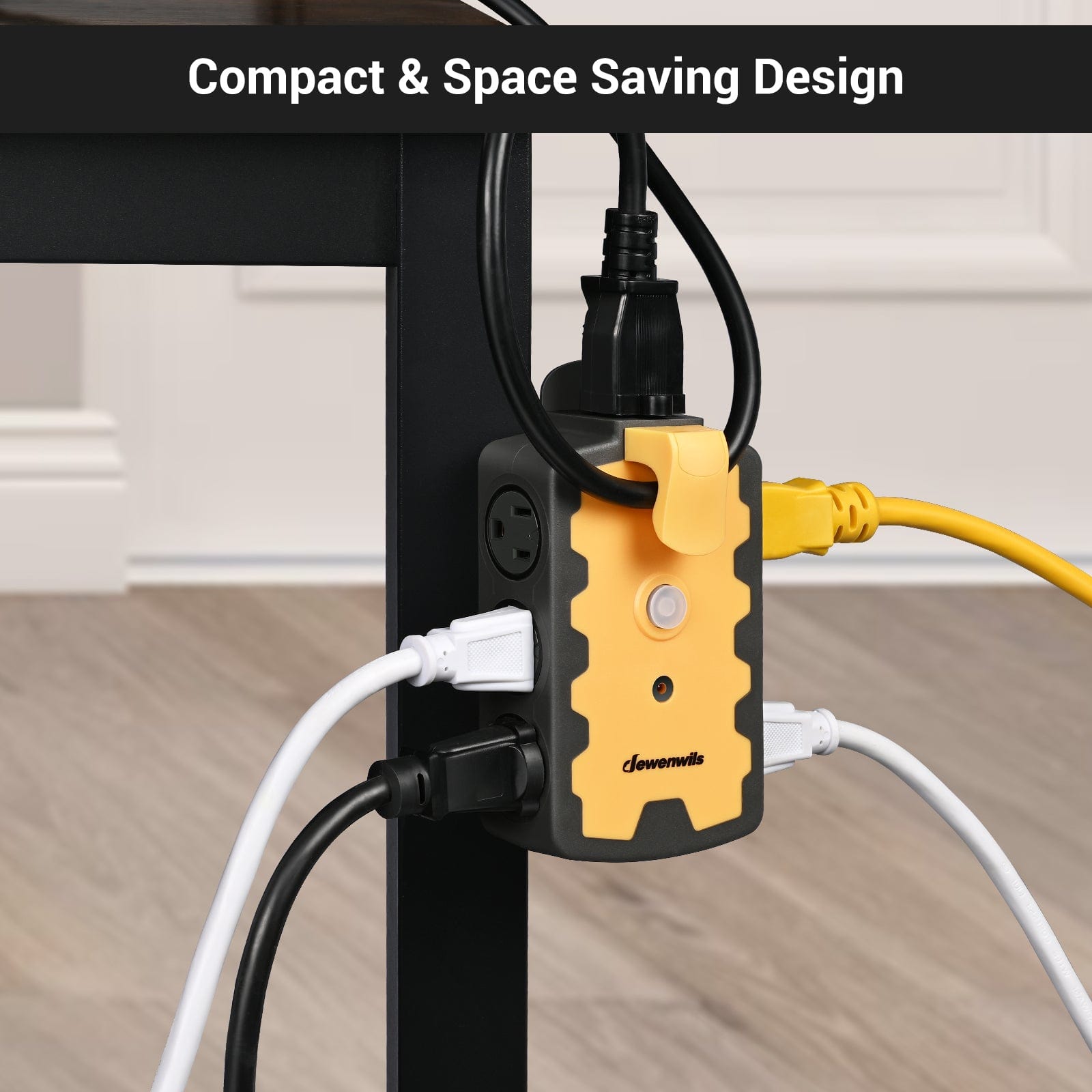 DEWENWILS 6-Outlet Extension Cord Plug Adapter, 3-Prong Grounded Multi-Plug Extender for Indoor Outdoor Extension Cords, 15Amp Circuit Breaker, Swivel Safety Covers-HEPA02B