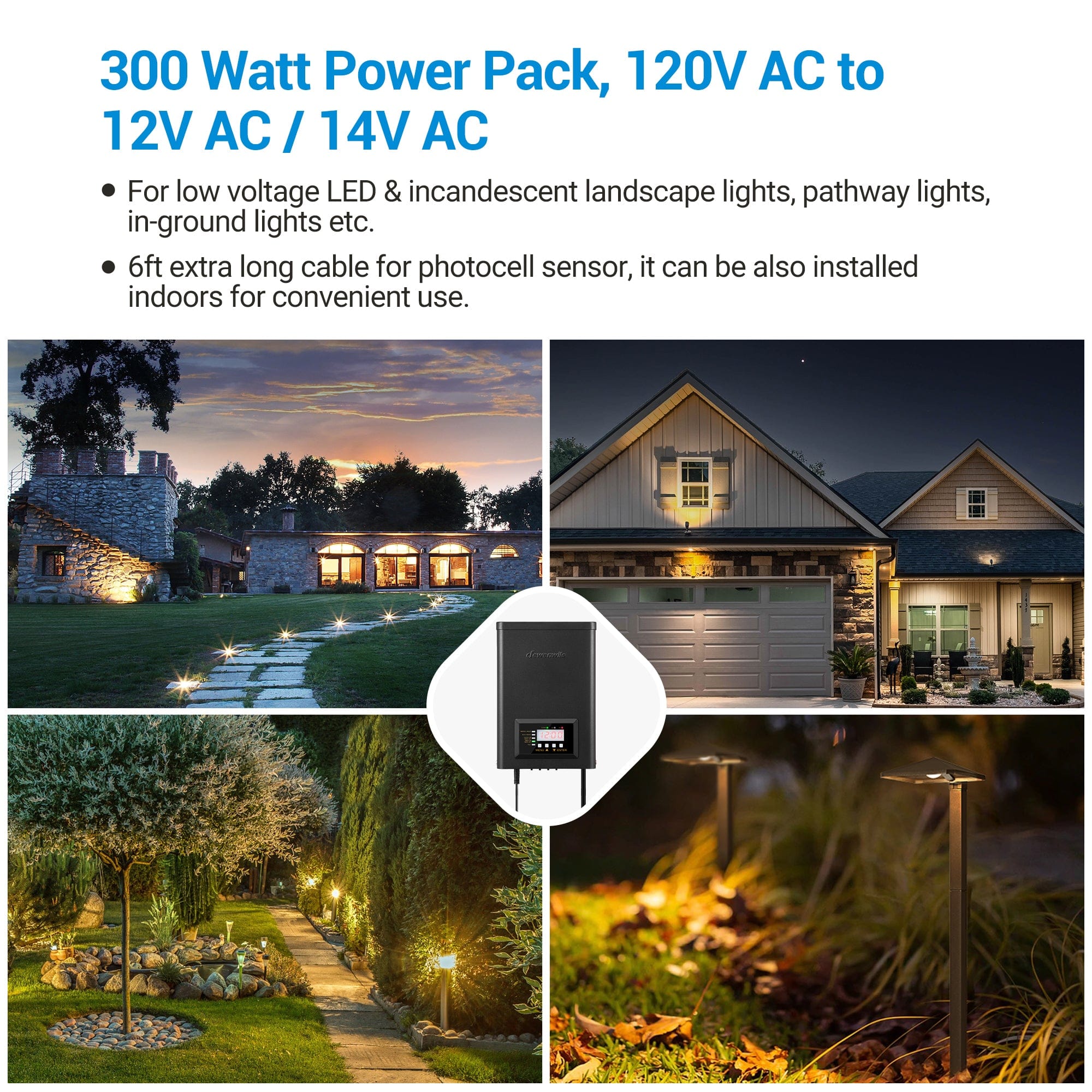 Dewenwils 300w Low Voltage Transformer With Timer And Photocell Sensor 120v To Ac 12 14v Low