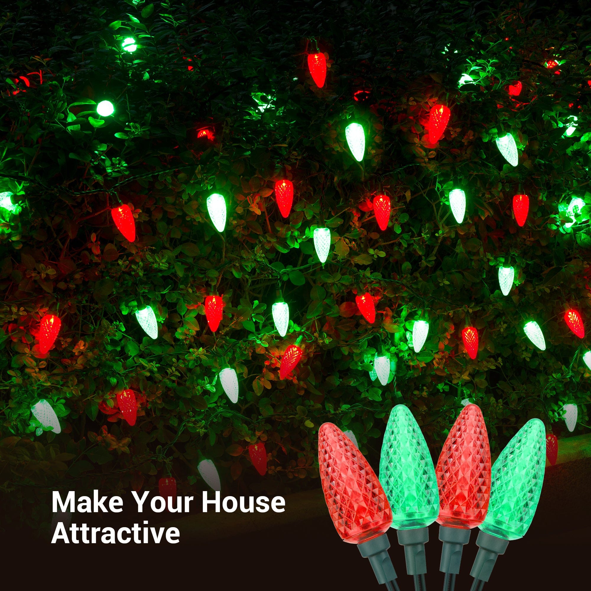 DEWENWILS C9 Christmas Lights Outdoor, 33.3ft 50LED Christmas Tree Lights, Waterproof, Big Christmas Lights, Extendable for Wedding Party Christmas Decoration, Green Wire, Red & Green-HCSL11B