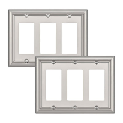 DEWENWILS 2-Pack Triple Decorator Wall plates, Brushed Nickel Outlet Covers, Metal Face Plates for Electrical Outlets, GFCI, Dimmer Switch-HRWP32A