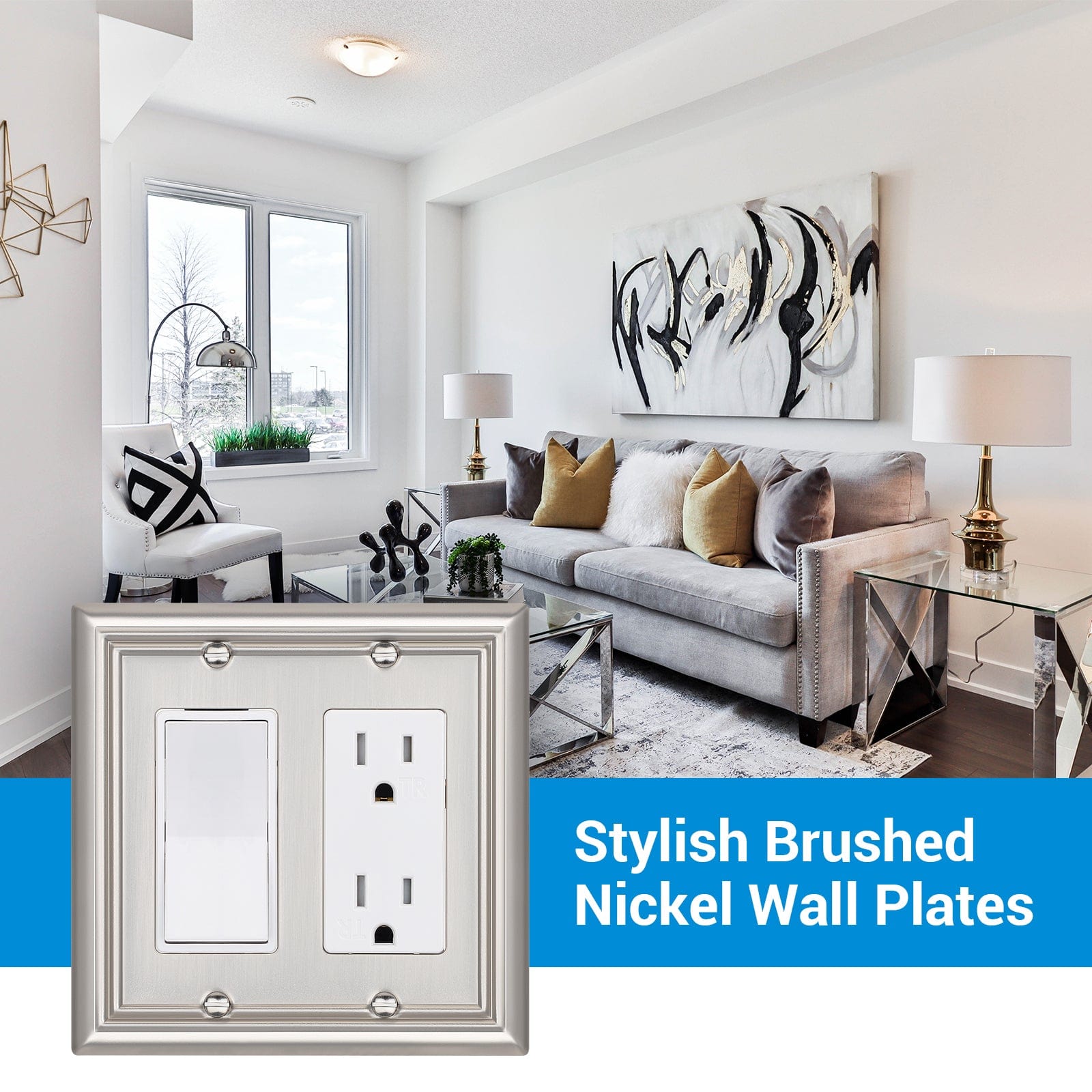 DEWENWILS 2-Pack Decorator Wall Plates, Brushed Nickel Outlet Covers, Metal Face Plates for Electrical Outlets, GFCI, Dimmer Switch-HRWP22A