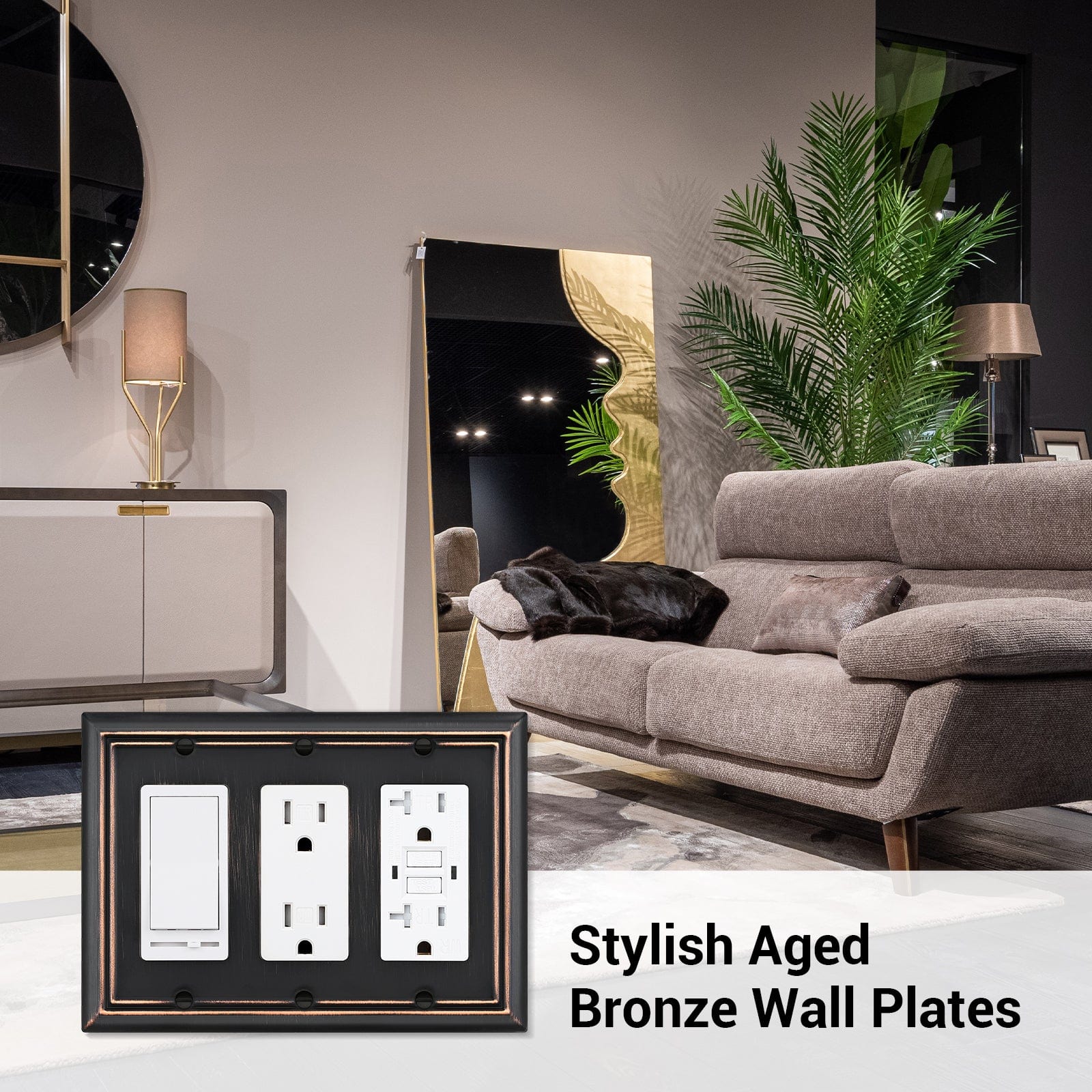 DEWENWILS Aged Bronze Outlet Plate Covers, Triple Decorator Wall plates, Metal Face Plates for Electrical Outlets, GFCI, Dimmer Switch, 2-Pack-HRWP32B