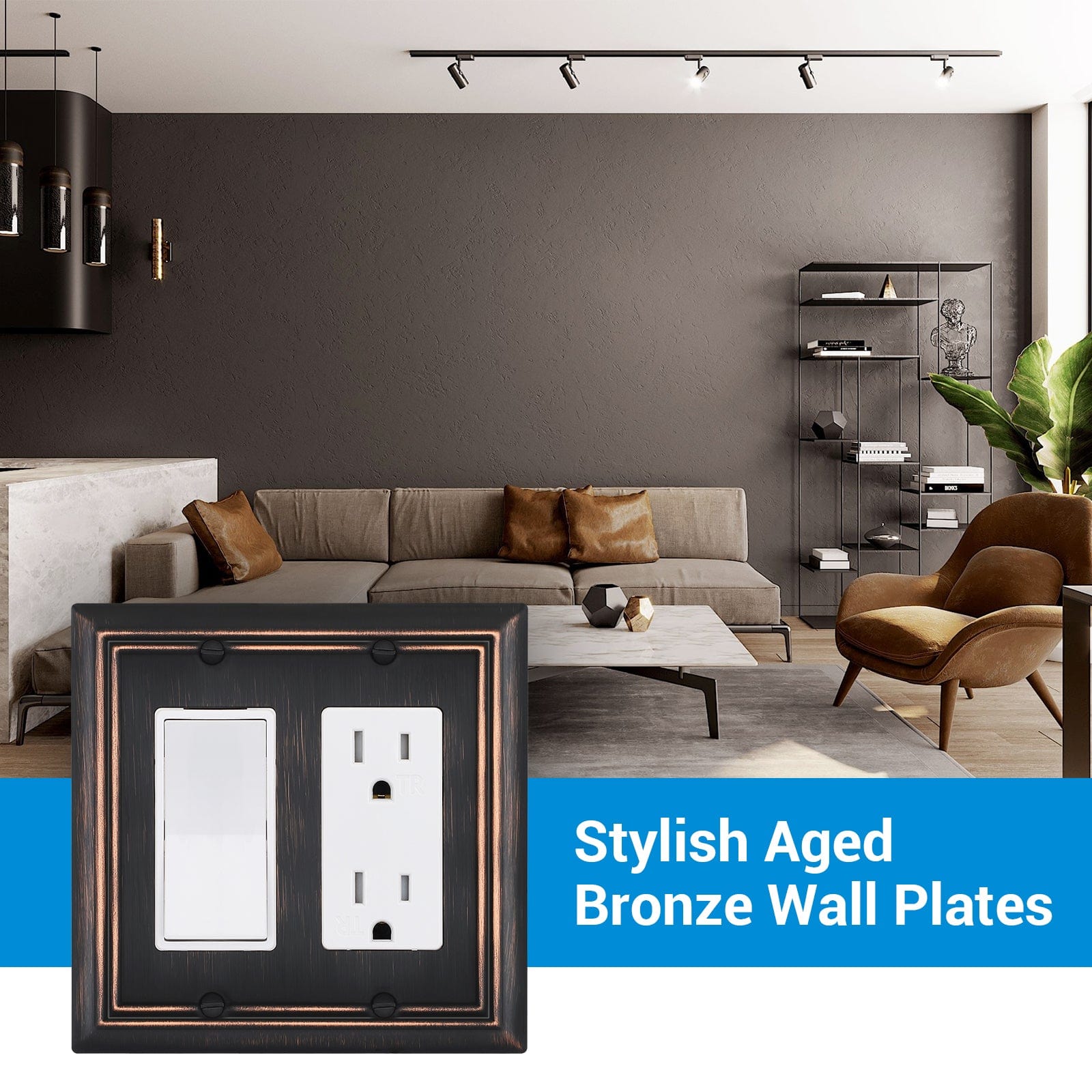 DEWENWILS 2-Pack Decorator Wall plates, Aged Bronze Outlet Covers, Metal Face Plates for Electrical Outlets, GFCI, Dimmer Switch-HRWP22B