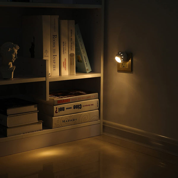 DEWENWILS Plug in Night Light with Light Sensor, 360° Rotating LED Nightlights for Kids, Adults, Bedroom, Hallway, Bathroom, Stairways, Warm White (4 Pack)-HPSL02R