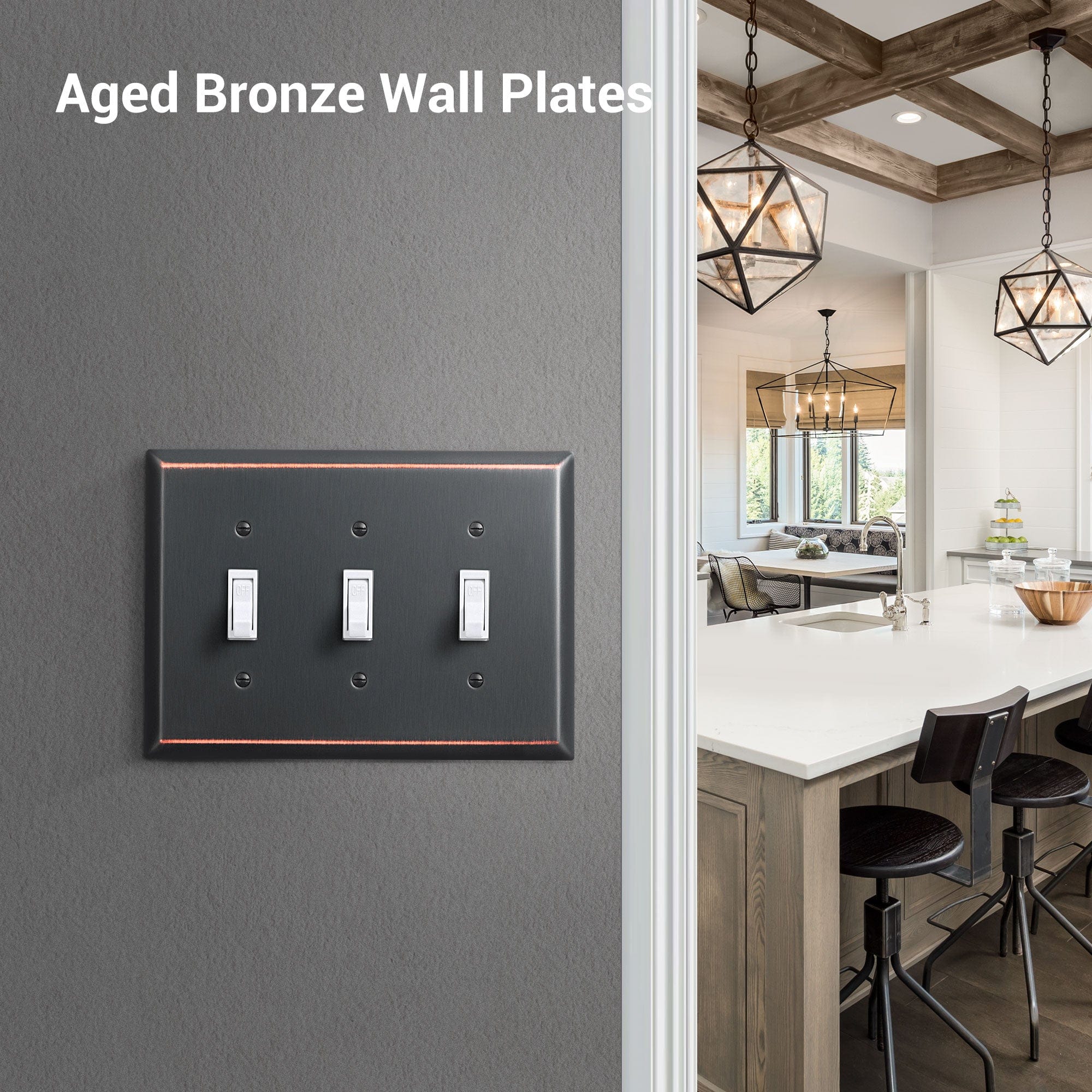 DEWENWILS 2 Pack Tripple Toggle Light Switch Cover,Aged Bronze Outlet Wall Plates, Solid Metal-HTXP02B