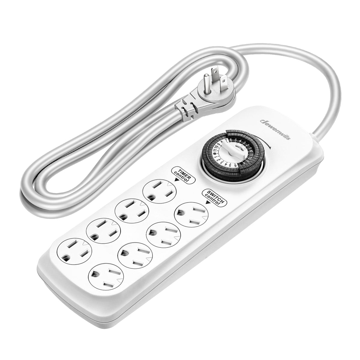DEWENWILS Mechanical Timer Power Strip with 8 Outlets, Flat Plug, 6ft Long Cord, Overload Protection, Indoor Timer for, Bearded Dragon Tanks, Aquarium, Grow Lights, Plants, Reptile Light