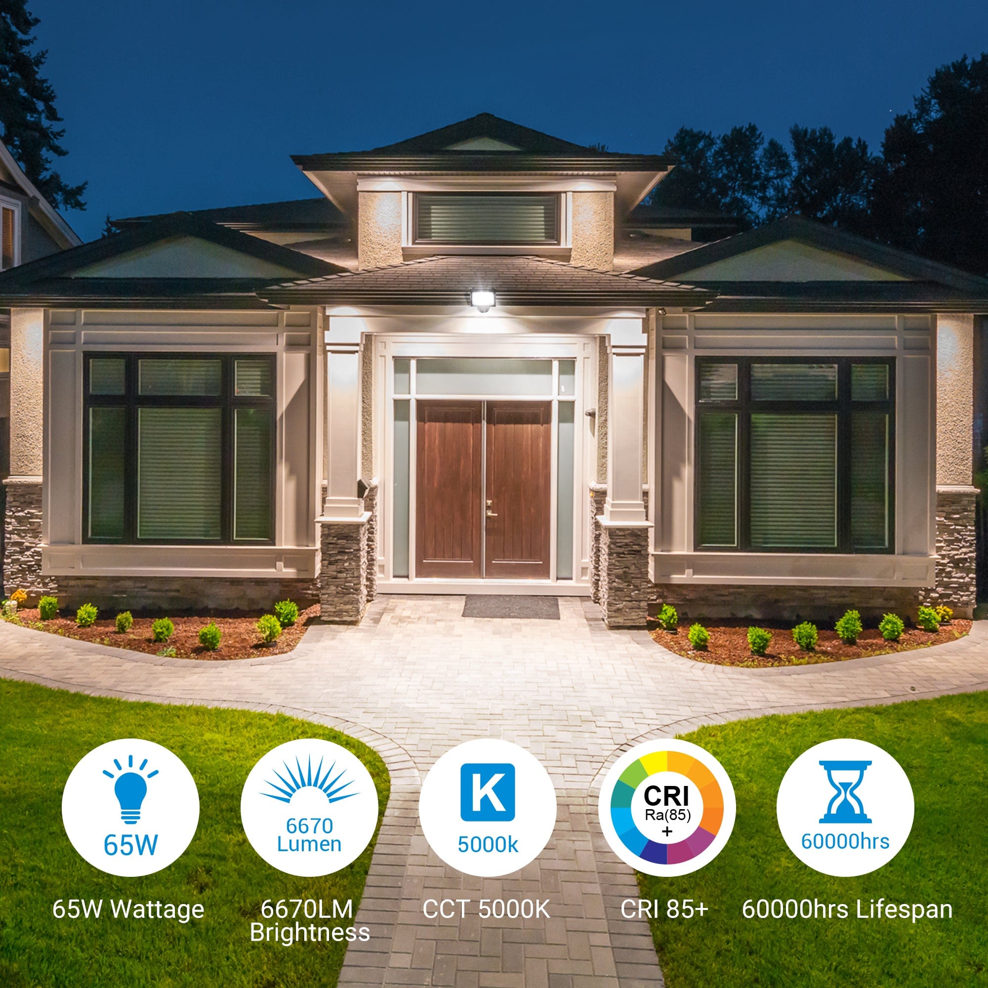 DEWENWILS 65W Flood Lights Outdoor, 6670 Lumen Super Bright (500W Equivalent) IP65 Waterproof Knuckle Mount LED Security Light, 5000K Daylight LED Flood Light for Garage, Patio, Yard, Brown-HFLB01D