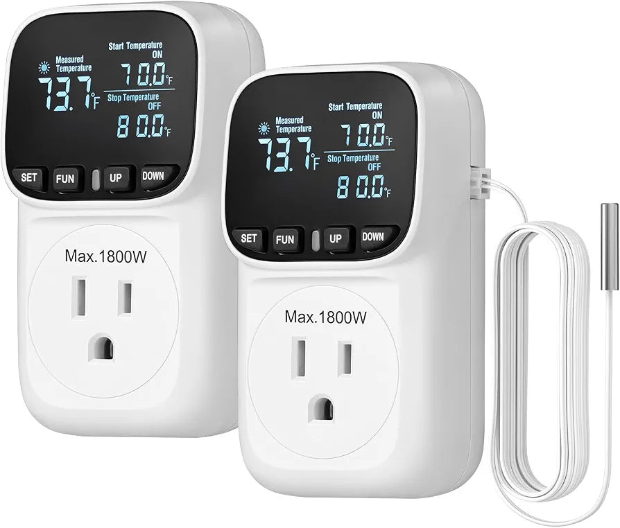 DEWENWILS Temperature Controller Outlet 2 Pack, 15A White Thermostat Outlet