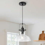 EDISHINE Farmhouse Pendant Lights Kitchen Island, Clear Seeded Glass Shade Hanging Light, Industrial Black Matte Finish, Modern Pendant Light Fixtures with Open Shade, E26 Base, Over Island Bar - HHPL21C