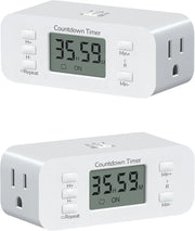 DEWENWILS 2 Pack Indoor Countdown Timer Outlet, Timers for Electrical Outlets Indoor, Large Screen and Repeat Function, Up to 36 Hours, Auto Shut Off for Fan, Lights, Charger, 125V 60Hz - SHIDT22L