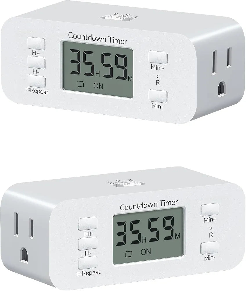 DEWENWILS 2 Pack Indoor Countdown Timer Outlet, Timers for Electrical Outlets Indoor, Large Screen and Repeat Function, Up to 36 Hours, Auto Shut Off for Fan, Lights, Charger, 125V 60Hz - SHIDT22L