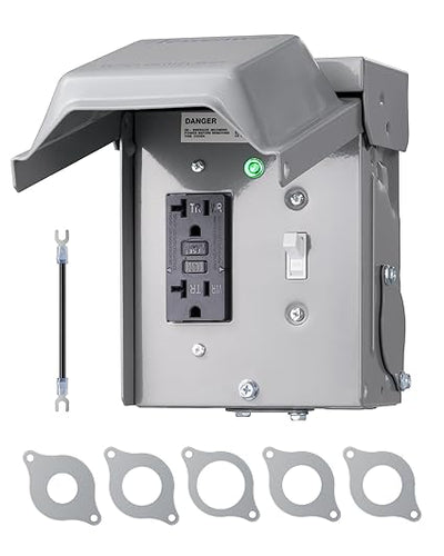 DEWENWILS Outdoor Outlet Box, 20 AMP Outdoor Electrical Outlet Box with WRTR GFCI Receptacle, Rainproof 3R Enclosure, Metal Power Switch Cover for Backyard, Outdoor Lighting, ETL Listed