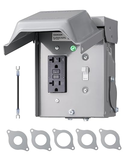 DEWENWILS Outdoor Outlet Box, 20 AMP Outdoor Electrical Outlet Box with WRTR GFCI Receptacle, Rainproof 3R Enclosure, Metal Power Switch Cover for Backyard, Outdoor Lighting, ETL Listed