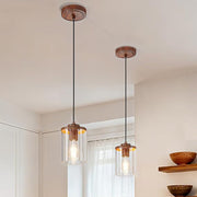 EDISHINE Modern Pendant Lights Kitchen Island, Clear Glass Shade, Farmhouse Adjustable Hanging Light with Wooden Grain Finish, E26 Base, Hardwired, for Dining, Sink, Bathroom, Hallway, Walnut, 2 Pack - HHPL23A