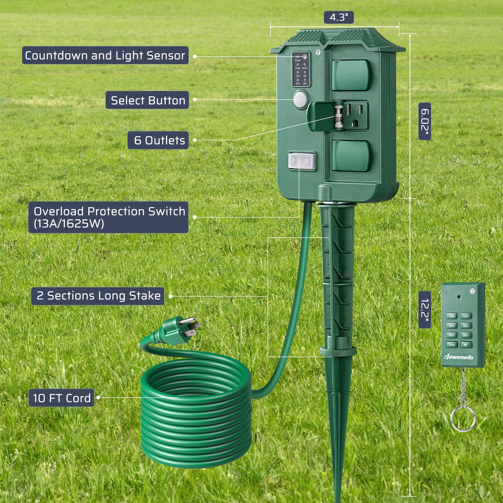 Outdoor Power Stake with Timer Dimensions