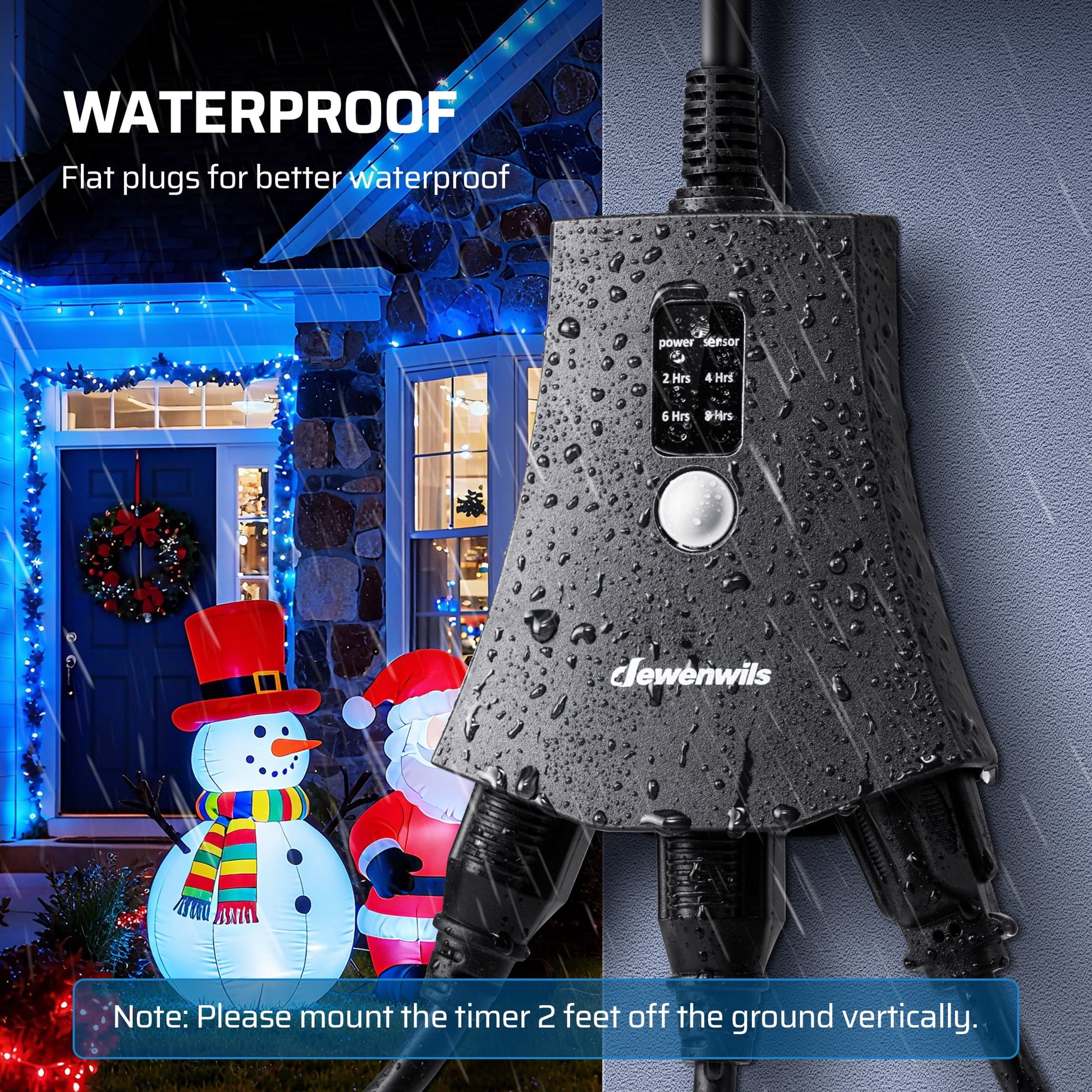 DEWENWILS Plug-in Christmas Light Timer Outdoor, Weatherproof, Heavy Duty 3-Prong Grounded Outlet, Dusk to Dawn and 2/4/6/8 Countdown Timer for Holiday Decoration Lights, UL Listed