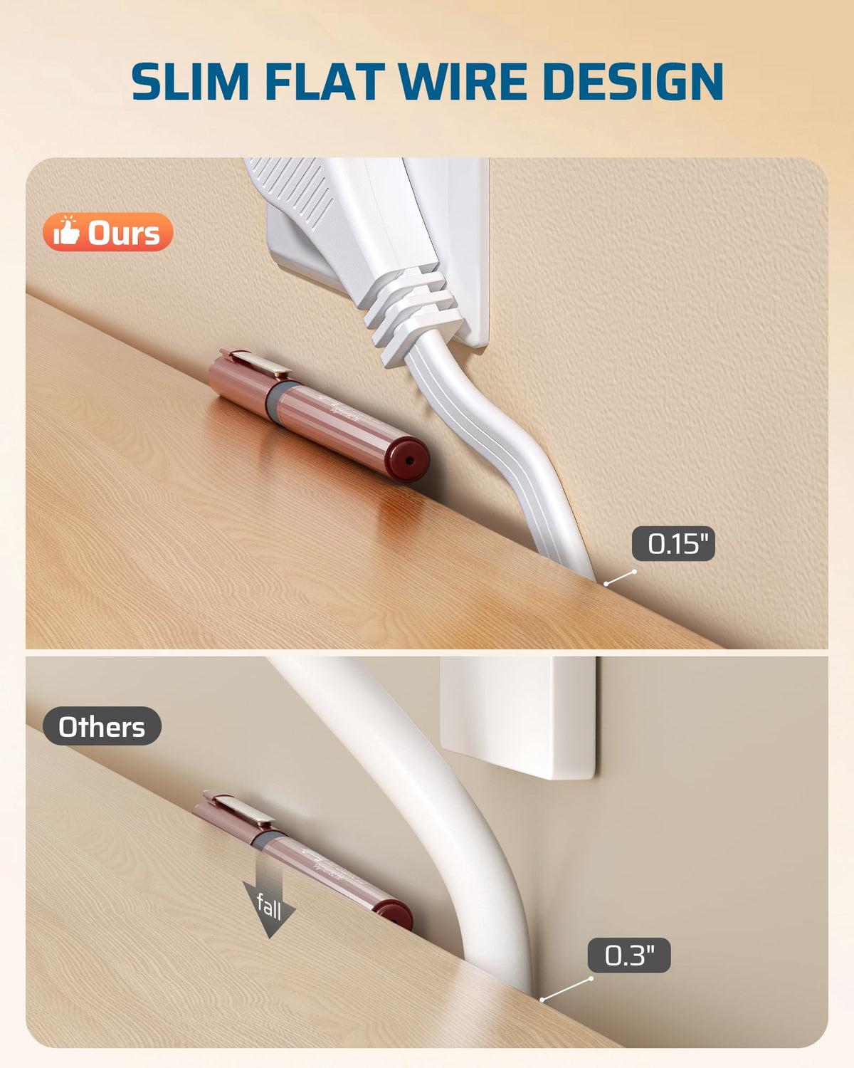 DEWENWILS 6 FT Extension Cords for Indoor Flat Plug with Hanging Hole 3 Grounded Outlets