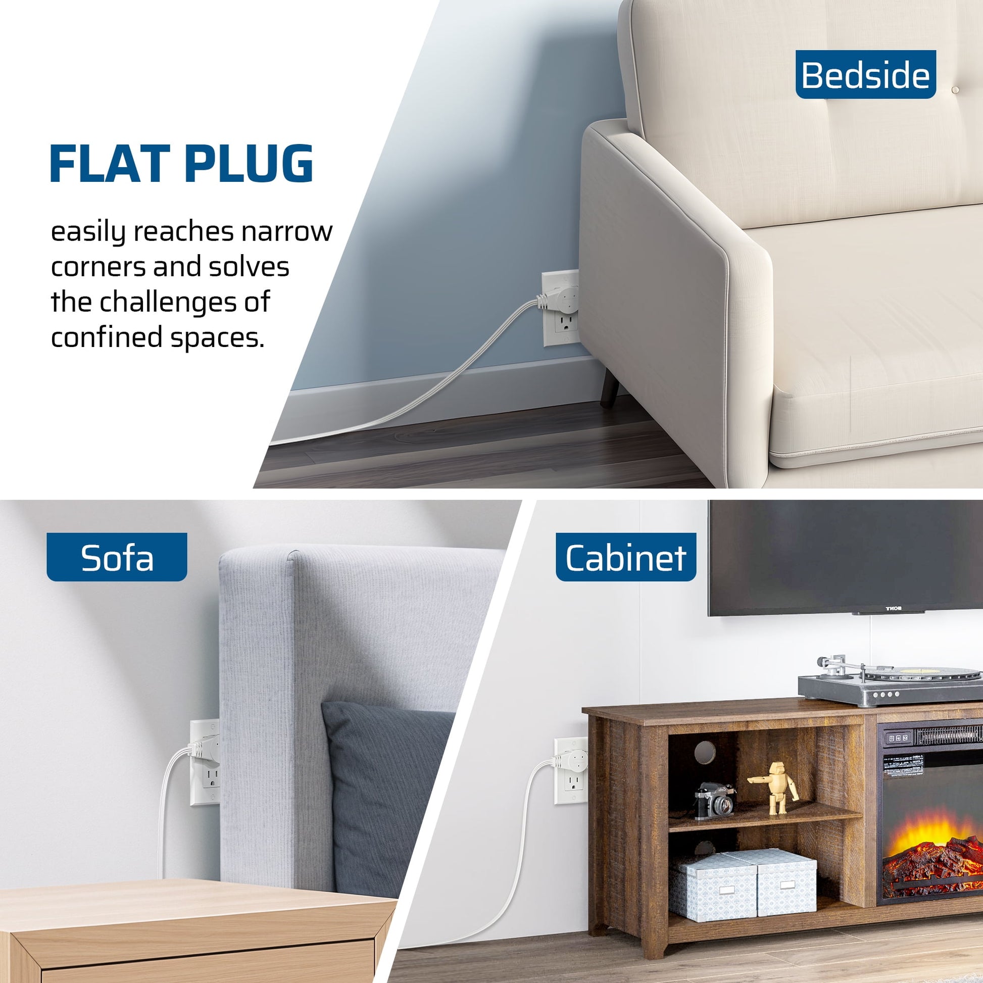 DEWENWILS 10ft (5+5) Twin Extension Cord for Indoor 3 Prong 16/3 AWG Power Strip, SPT-3 5ft Each Side with 3 Outlets