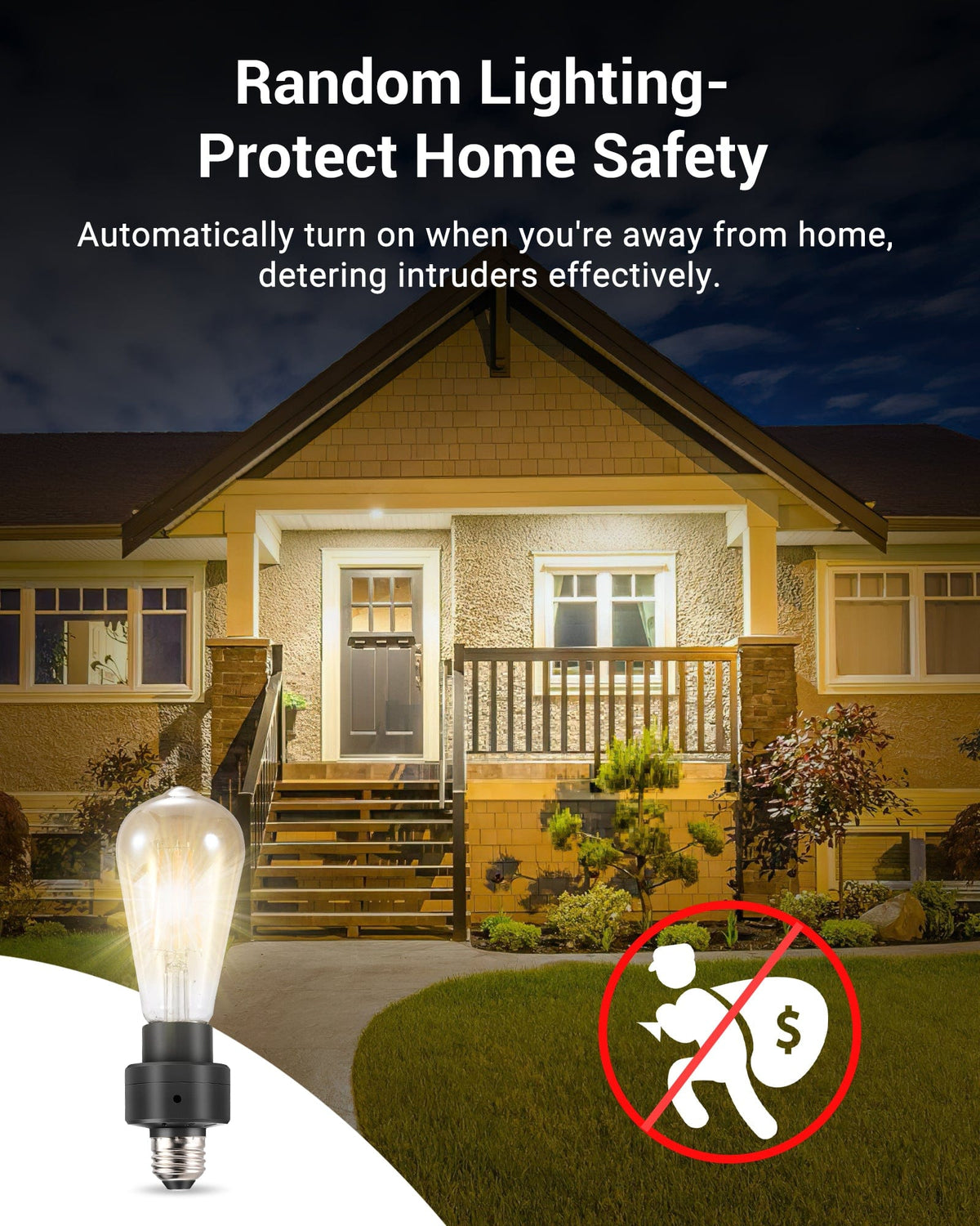 Dusk to Dawn Light Sensor Socket enhances home security with automatic lighting when away, helping deter intruders and protect your home with smart control