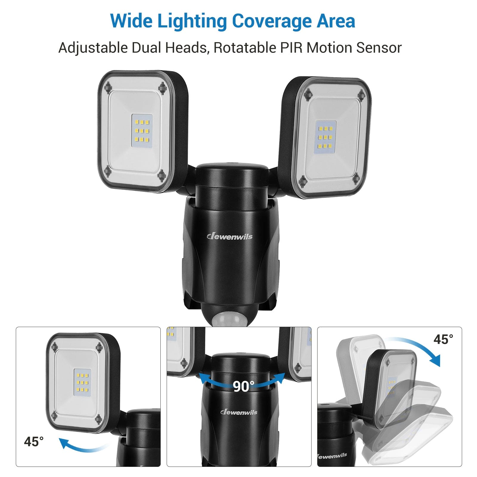 DEWENWILS Outdoor Motion Sensor Light, Battery Powered Flood Light, LED Security Light with 2 Adjustable Heads, 800LM 6000K Super Bright, IP44 Waterproof Auto ON/Off for Garage, Yard, Porch-HHSL02A
