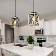 DEWENWILS Pendant Light, Metal Pendant Light Fixtures with Wooden Grain Finish, 48" Adjustable Pipes for Flat and Slop Ceiling, Hanging Ceiling Lamp for Kitchen, Living Room, Bedroom, E26 Base-HHPL05G