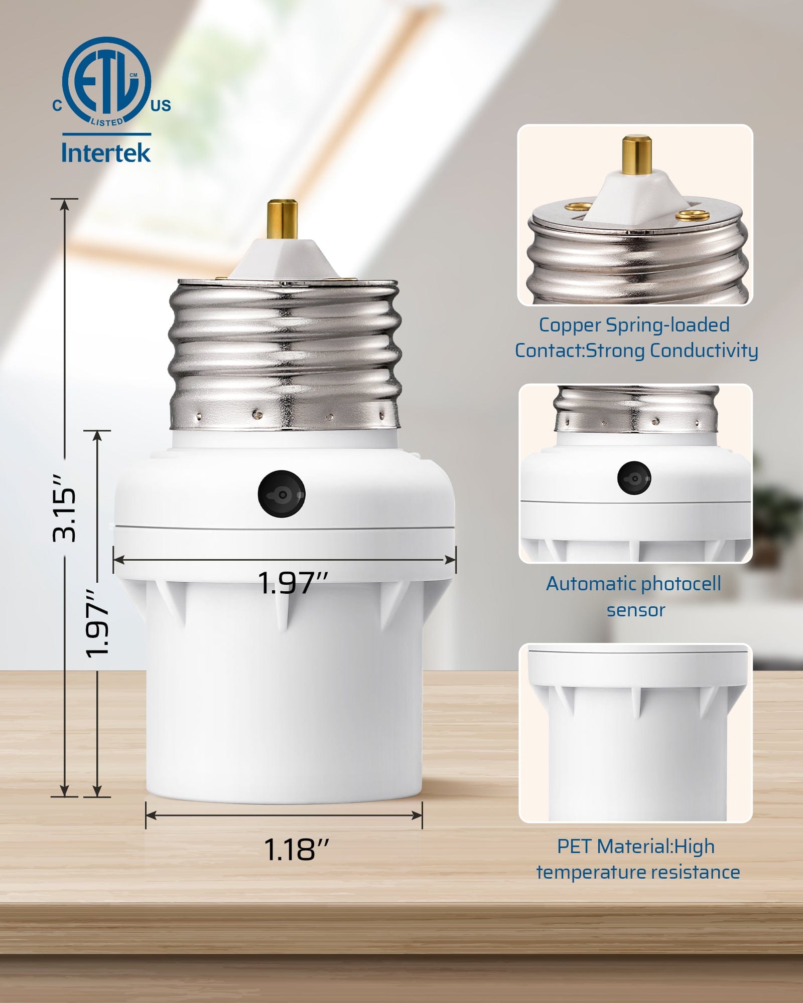 DEWENWILS Light Sensor Socket, E26/E27 Light Socket Adapter, 360° Sensor Rotation, Dusk to Dawn Light Bulb Sockets for Porch Light, Wall Light, Compatible with LED/INC/CFL/Halogen Bulbs, 4 Pack-HSLS04G