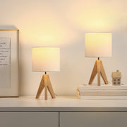 DEWENWILS 14.2 inches Table Lamp, Wooden Tripod Table Lamp with White Linen Fabric Shade, 2 Pack Table Lamp for Living Room, Bedroom, Side Table, Nursery, Office-HLTL05J