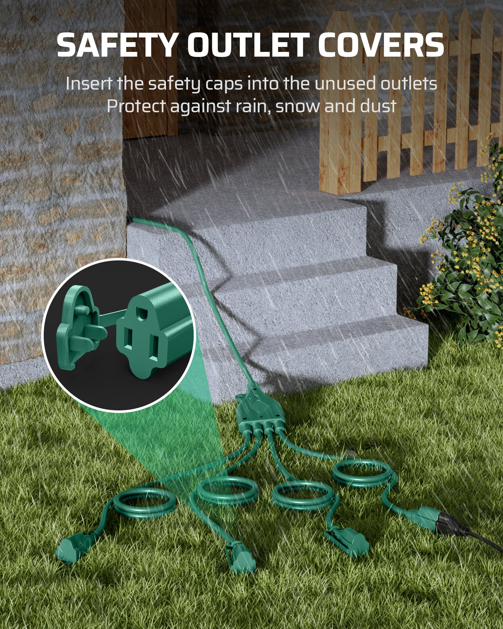 DEWENWILS Total 46FT Outdoor Extension Cord with 1 to 4 Splitter (22+4 * 6FT, Max 28FT from End to End), Green Extension Cord, SJTW Outdoor Extension Cord-HSC104E