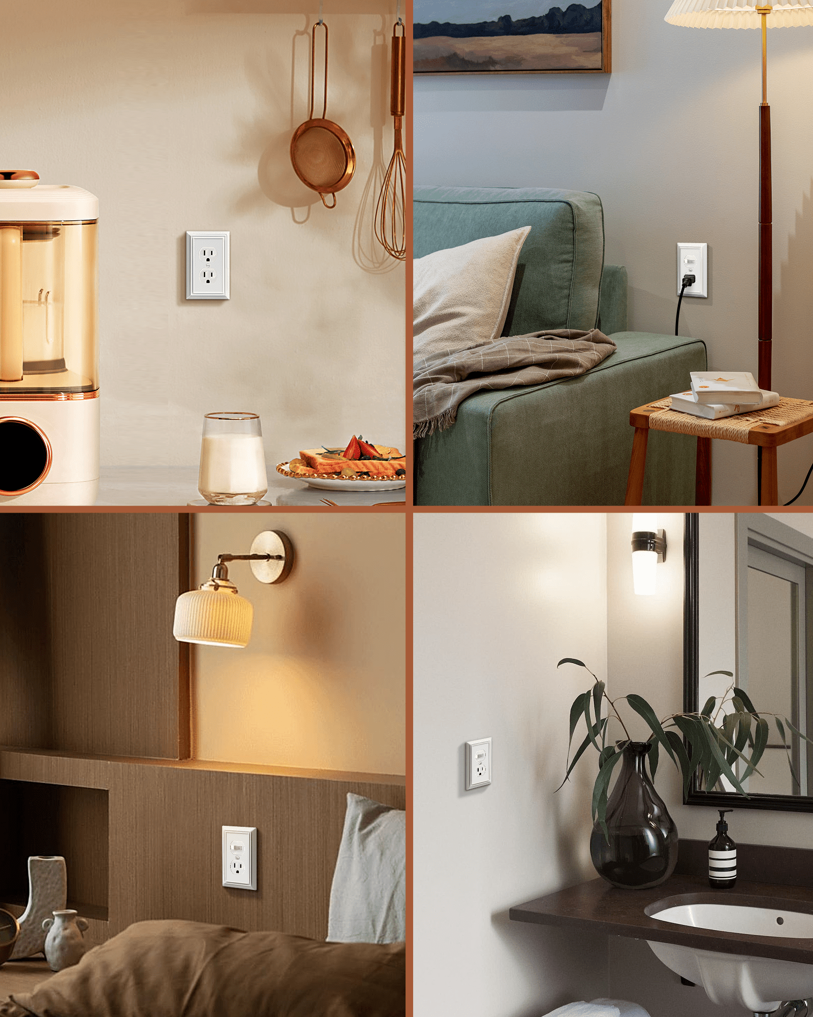 DEWENWILS 4-Pack Duplex Wallplates, Metal Receptacle Outlet Cover with White Finish, for Electrical Outlets-HDWP14C