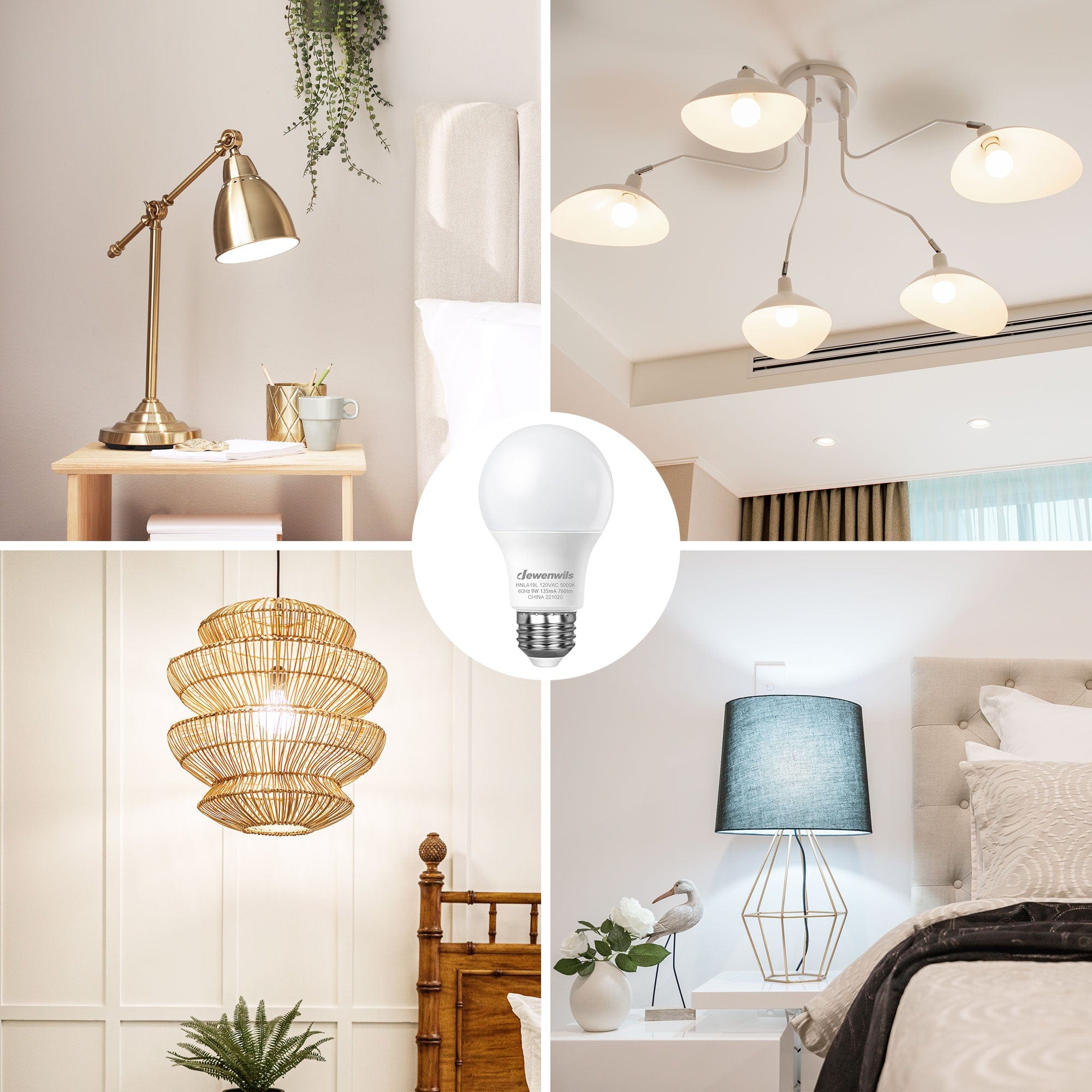 DEWENWILS 8-Pack A19 LED Light Bulb, 760LM, 5000K Daylight LED Light Bulbs, 9 Watt(60 Watt Equivalent), E26 Medium Screw Base, Non Dimmable-HNLA19L