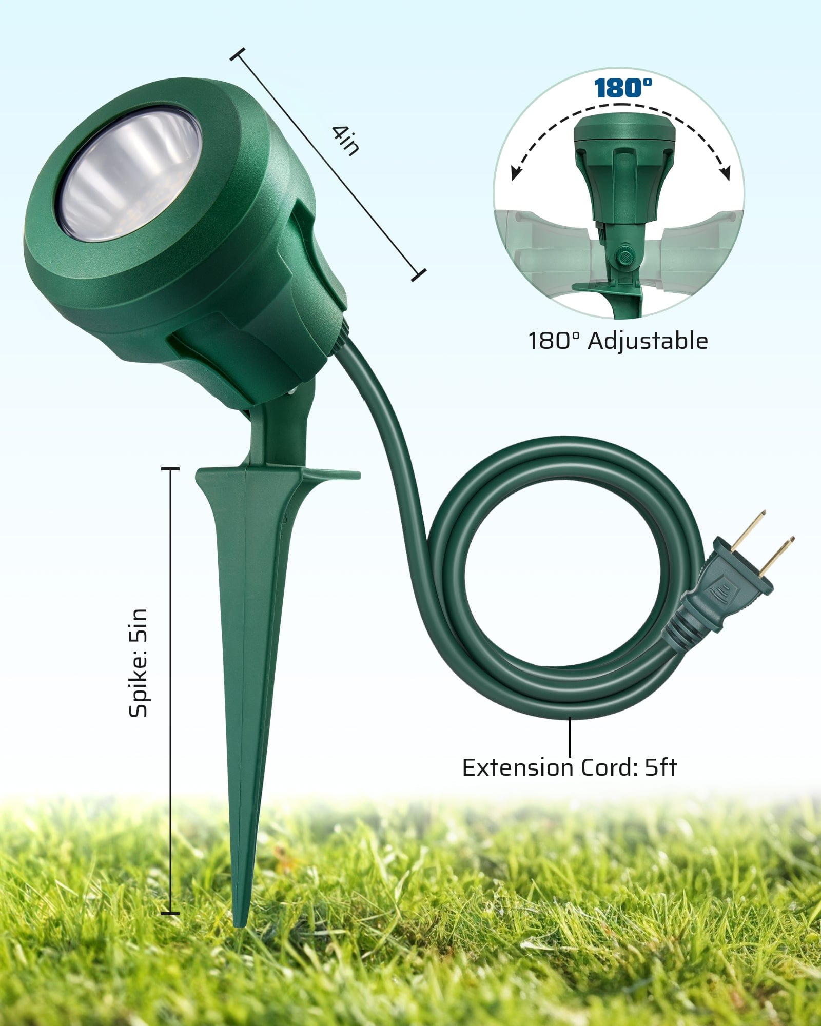 DEWENWILS 120V Spotlight Outdoor with 5ft Extension Cord, 400 Lumens Waterproof LED Spot Light with 3 Lenses (Red Yellow Green) for Holiday, Trees, Garden Decor-HGSL01A