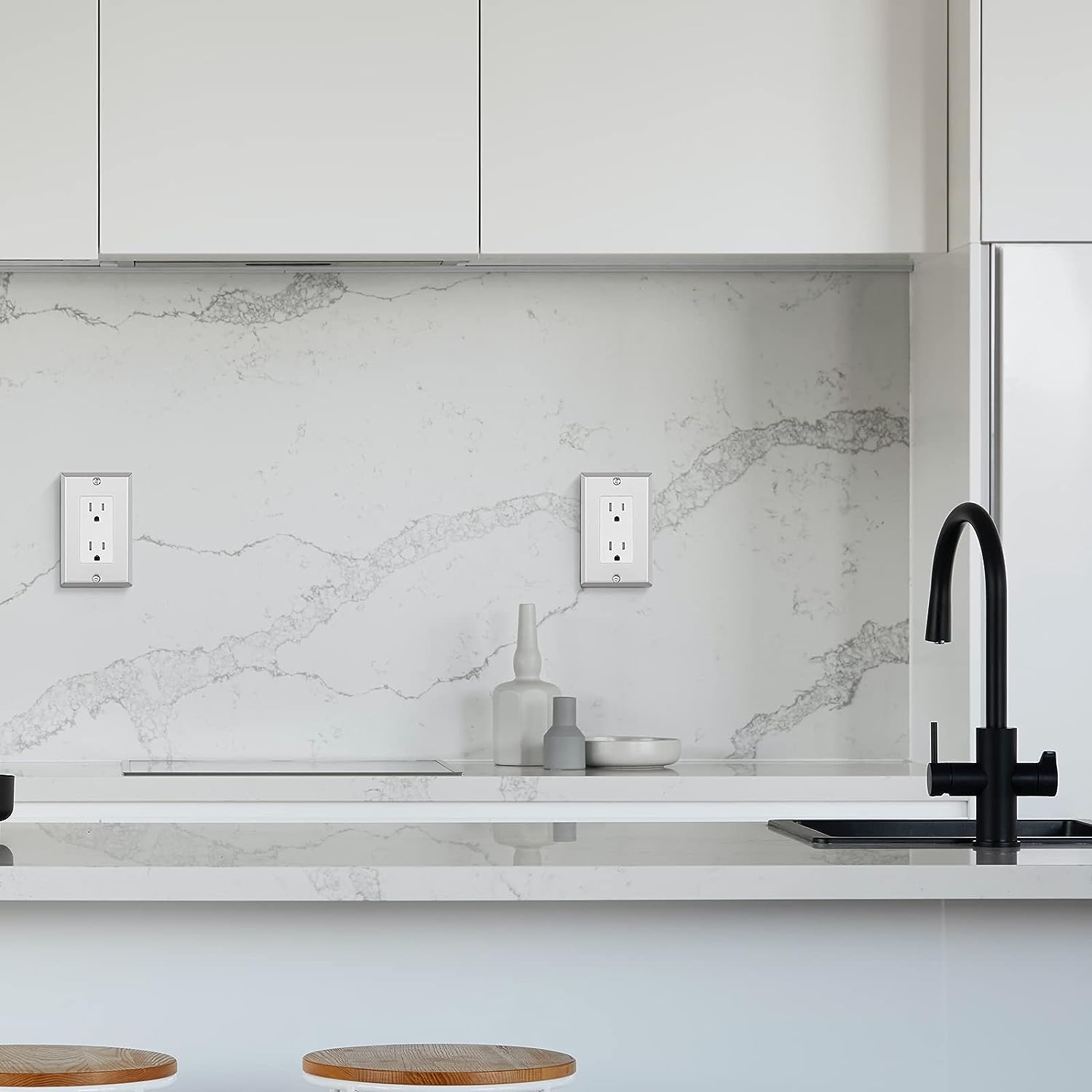 DEWENWILS Decorator Metal Wall Plate, 10-Pack Stainless Steel Outlet Cover for Receptacle, Dimmer Switch, Corrosion Resistant, Brushed Finish, Silver-HMWP01J